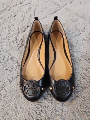 Tory Burch PATENT BALLET サイズ7 Tory Burch 7 1/2 Mini Miller Black Gold Matte Leather Logo Ballet