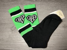 NOS Vtg Socks N More Knee High Cheer Socks Black White Lime Green NWT Sz 7-8