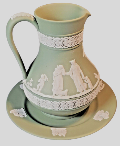SALE PRICE CUT ***Wedgwood Jasperware Green Etruscan 5" Jug Pitcher and Plate