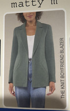Matty M Women's The Knit Boyfriend Blazer Dark Sage Size Large NWT