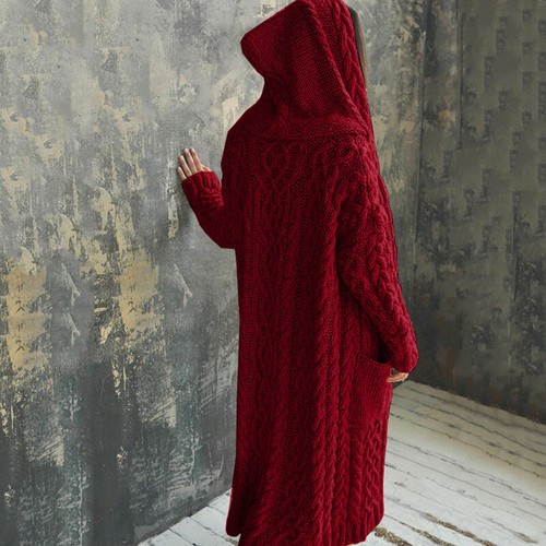 Women Long Knitted Cardigan Open Front Chunky Hooded Sweater Coat Winter _A - Picture 31 of 39