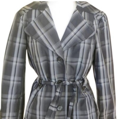 Esprit Black and White Plaid Trench Plaid Coat size medium