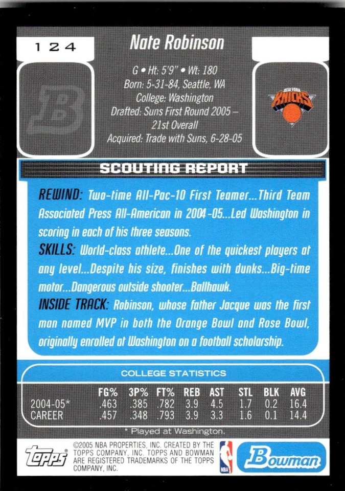 2005-06 BOWMAN DRAFT PICKS AND PROSPECTS Nate Robinson New York Knicks - Image 2 of 2