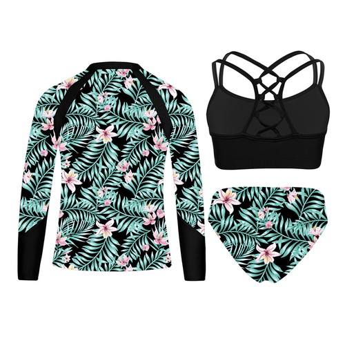 Kids Girls Swimsuit Holiday Bikini Athletic Crop Top And Briefs Printed Sports - Picture 18 of 53