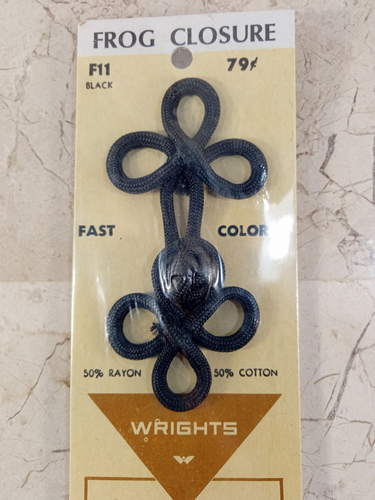 Frog Knot Closure Fastener Black cotton rayon 3.5" Wrights WE Wright Vintage - Picture 2 of 6