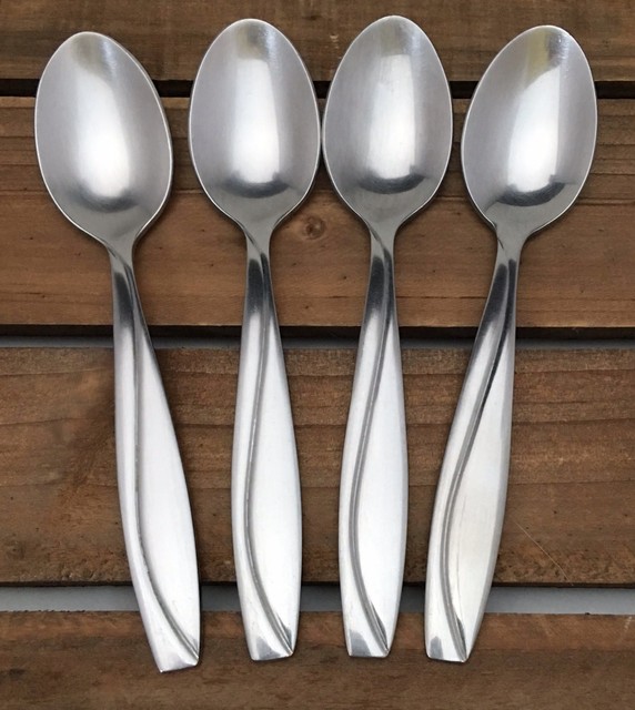 4 Oneida Groove Curved Line Teaspoons Stainless Flatware Indonesia eBay