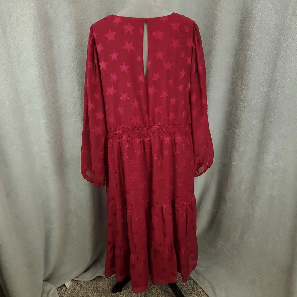 Новый Torrid 3 платье женщин 3 X бордовое вино Midi зажим Dot ярусный звезды с подкладкой - Изображение 3 из 4