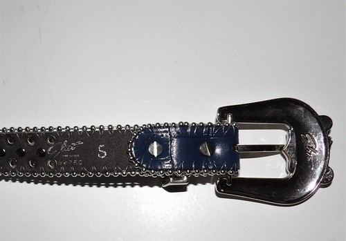 ELITE PREMIUM DESIGNER BEAR BUCKLE NAVY/RHINESTONE LEATHER KIDS BELT/SZ: S-4/5 - Picture 7 of 7