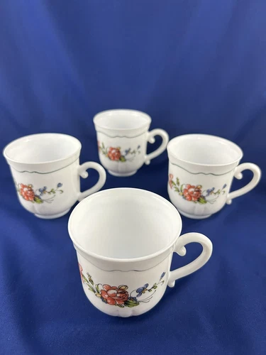 Arcopal France Provincial Floral Milk Glass Cups, Set Of 4
