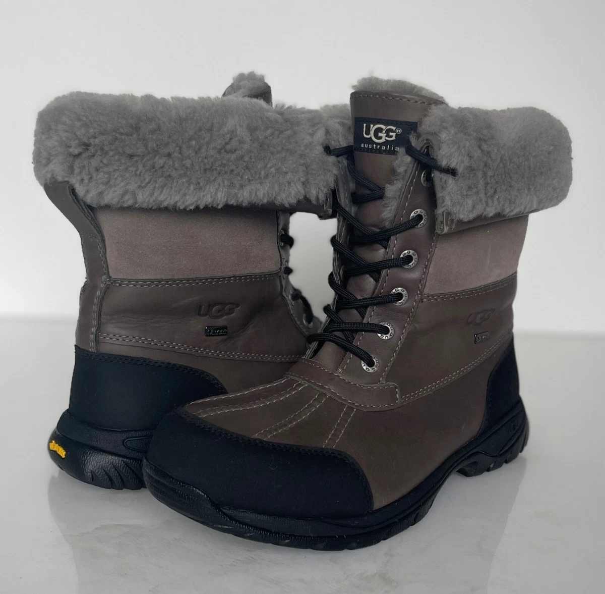 UGG BUTTE Metal Gray Waterproof Leather Sheepskin Lace Snow Boots Men Size US 9