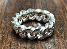 MENS CUBAN CURB CHAIN LINK SOLID STERLING SILVER 925 STATEMENT BAND RING SZ 8