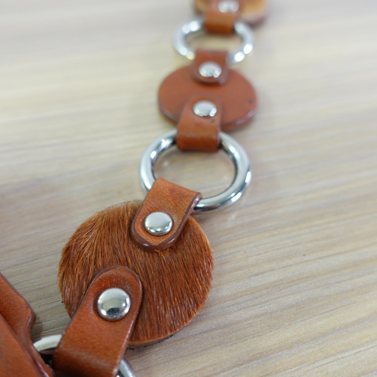 Bohemian Leather Disc Ring Belt Women 36 Medium Brown  display picture 1
