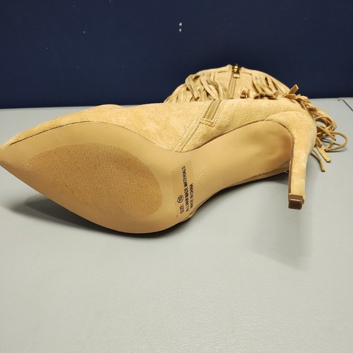 Lulus Fringed Ankle Boots Womens Size 10 Tan Stiletto Heel Pointed Toe Side Zip - Picture 5 of 14