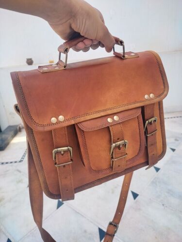 Genuine Brown Leather Laptop Shoulder Bag Travel & Office Messenger Leather Bag - Picture 1 of 6