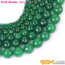 Round Green Jade Gemstone Faceted Loose Beads For Jewelry Making Strand 15"