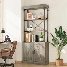 Industrial Bookshelf ,Wood Tall Bookcase Storage Open Rack Display Cabinet Home