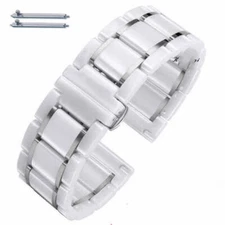 White Elegant Ceramic Replacement Watch Band Butterfly Clasp Quick Release #8004