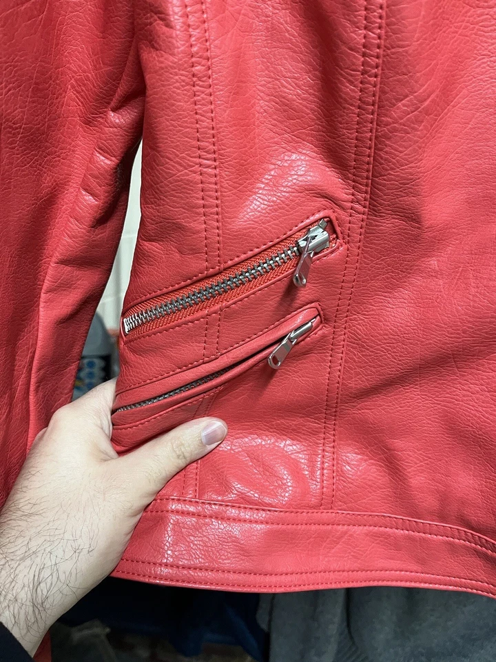 Chaqueta de moto INC Coral imitación cuero talla mediana Foto 3 de 4