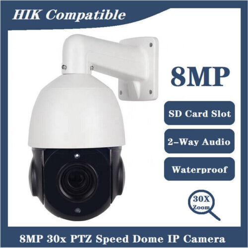 Hikvision Camera 4K 8MP PoE 30x Zoom 2-Way Audio PTZ Speed Dome IP, memory card - Afbeelding 1 van 13