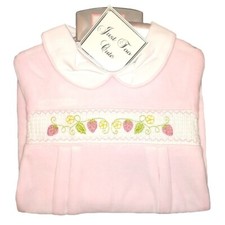 Baby Girl Velour Sleepsuit 3-6 Months Traditional Pink Strawberry Romper Spanish