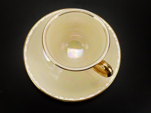 Homer Laughlin Cup and Saucer, Georgian Eggshell, Iridescent w/Gold Trim, H47N5 - Picture 2 of 11