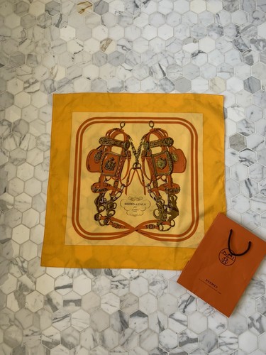 Baumwolle Braut de Gala Hermes Schal für Damen Neuwertig Gelb, Braun, Orange - Bild 2 von 7