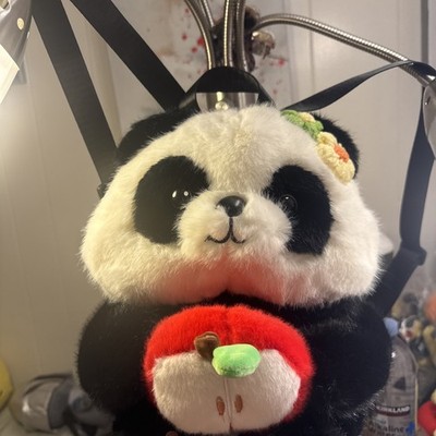 New cute girlish panda holding apple children plush backpack 
