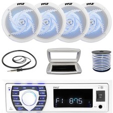 Pyle 1-DIN Bluetooth Marine MP3 Receiver, 4x 6.5" 240W Max Blue LED Speakers