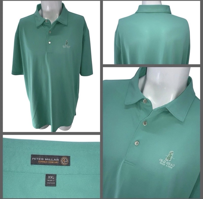 Peter Millar Summer Comfort Polo Shirt 2XL Teal Old Head Golf Links Ireland 
