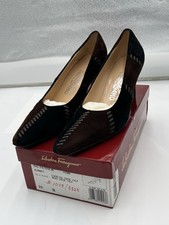 Salvatore Ferragamo Vintage Suede Pumps Heels Brown Black Size 10B Italy Box