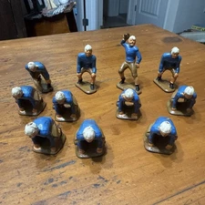 Vintage Auburn Rubber Toy Football Team Lot of Eleven Players Blue Uniforms Rare