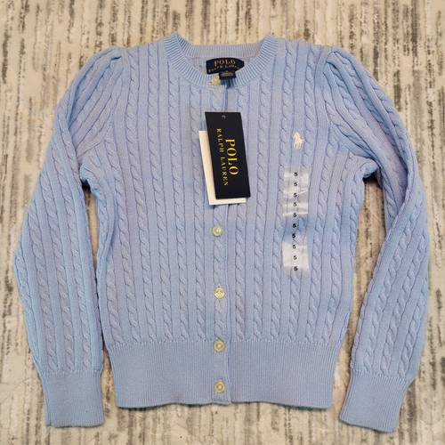 POLO Ralph Lauren Cable Knit Cardigan Sweater Blue Toddler Size 5T NWT - Picture 2 of 6