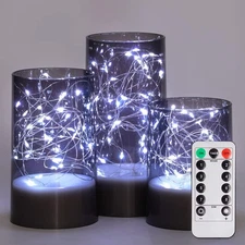 Homemory Flickering Flameless Candles with Remote, Embedded String Gray 
