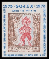 1973 SOJEX STAMP SHOW LABEL - THE JERSEY DEVIL
