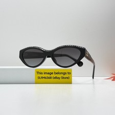 Chanel CH71670A Cat-Eye Sunglasses Women Black Gray Lens Gold CC Logo Luxury