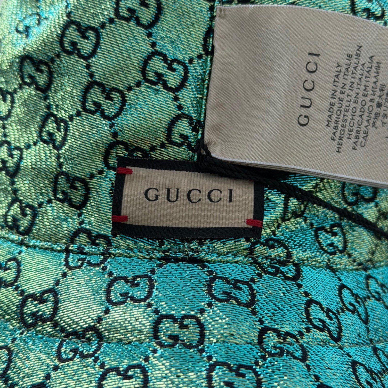 Auth Gucci Hat Bucket Style Reversible Green Metallic GG Monogram Size S Retro thumbnail 3