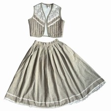 Jessica McClintock Gunne Sax Vintage Two Piece Vest And Skirt Set Lace Trim Sz 5