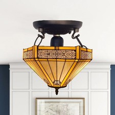 Tiffany 16 inch Dome Ceiling Lamp Uplighter Stained Glass Shade Multicolor Art