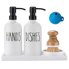 Glass Soap Dispenser for Kitchen, Farmhouse Dish Hand Soap Dispenser Set, Rus...