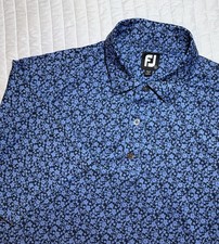 FootJoy Mens Large Blue Floral All Over Performance Golf Polo Shirt UV FJ