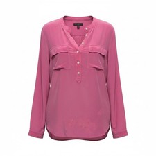 Banana Republic Silk Blouse Womens Large Pink Good Band Collar Utility Pocket