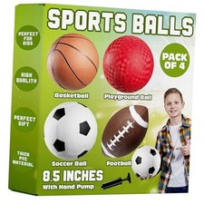 8.5  Sports Balls for Kids  Toddlers - Pack of 4 Rubber Inflatable Multi