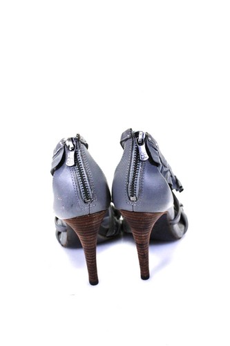 Sandalias de tacón alto BCBG Max Azria para mujer de cuero con volantes y tiras grises talla 7B - Imagen 3 de 5