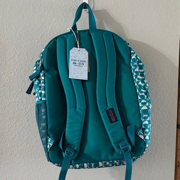 JanSport Girl\'s Big Student Backpack SZ XL Aqua Green Lavender Design NEW Jansport Big Student Backpack Girls Aqua Green Lavender  main image 3