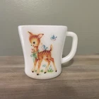 Rare Vintage Federal Glass Mug, Milk Glass Coffee Mug, Bambi, Deer, Doe
