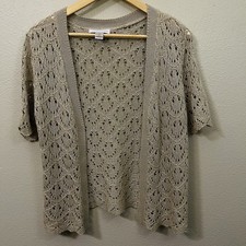 Christopher & Banks Open Knit Cardigan Beige Short Sleeve Boho Cottagecore Sz M
