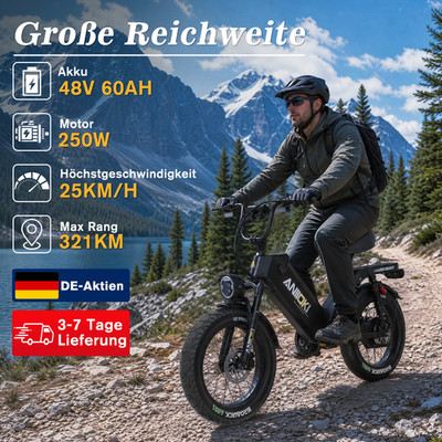 ANIIOKI AQ177 PRO MAX 20'' Elektrofahrrad 48V/60Ah E-Mountainbike 250W eBike EU