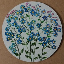 Forget-Me-Nots Flowers Round Mini Canvas Art 4x4” Impasto oil painting original