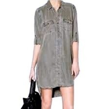 Sneak Peek Olive Tencel Shirt Dress L