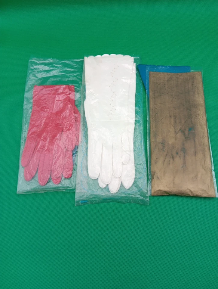 Guantes Damas De Colección Talla 7 Lote De 3 Azul Rojo Y Blanco En Bolso Original Foto 2 de 4